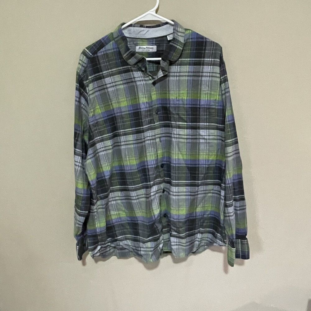 Tommy Bahama Xlarge ‎ Blue  Grey Stripe Long Sleeve Button  Down Pre-Owned